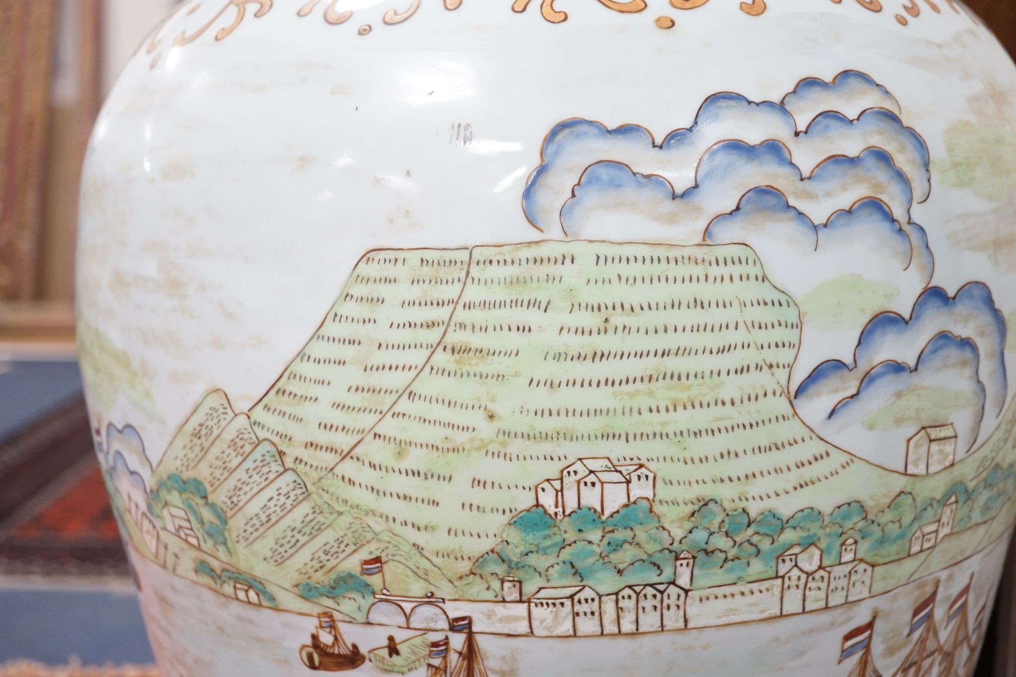A large Chinese enamelled porcelain vase and cover on stand 100cm